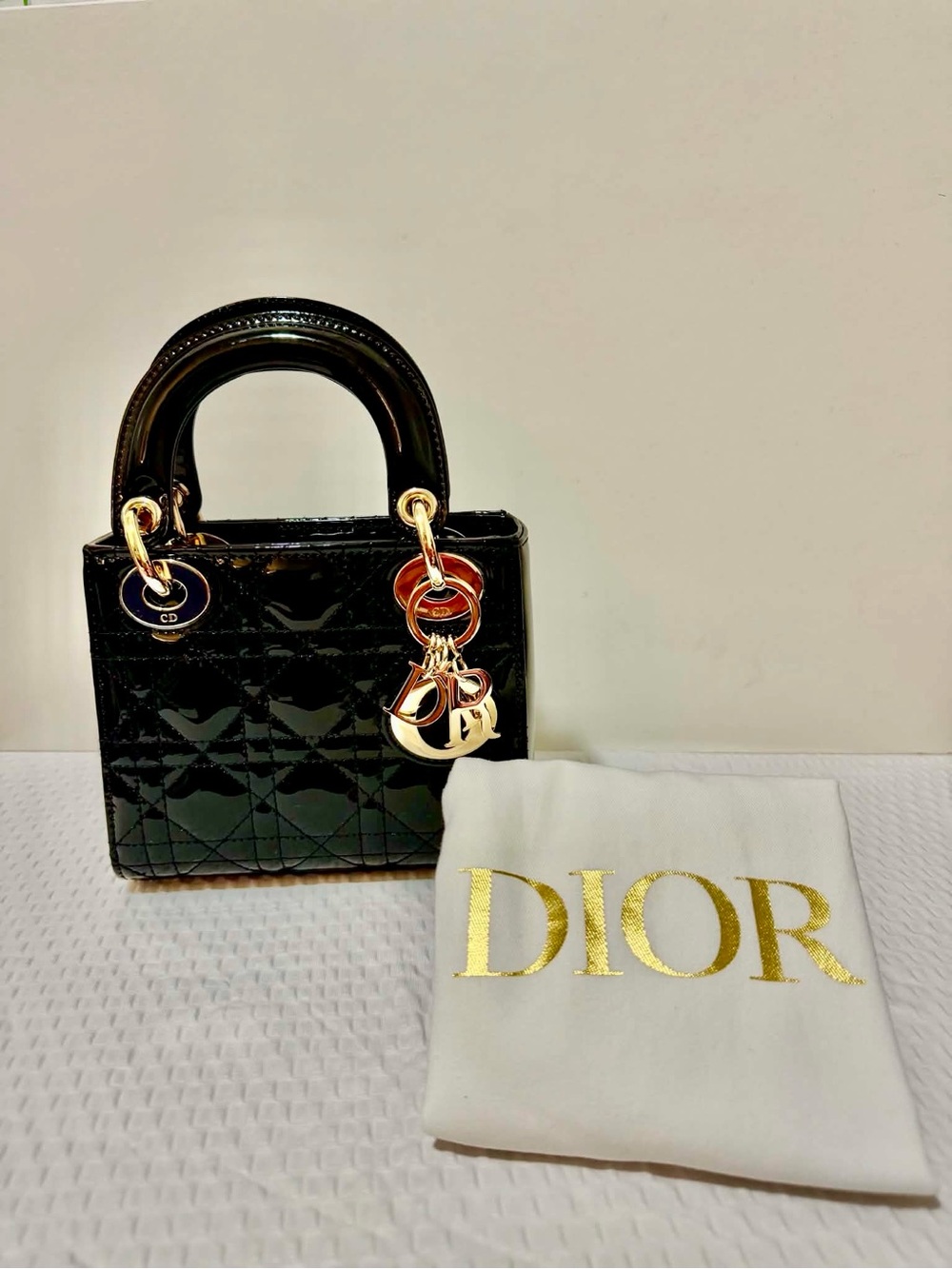 Dior Black Patent Lady Dior Mini Bag with Gold Hardware - Picture 4 of 7